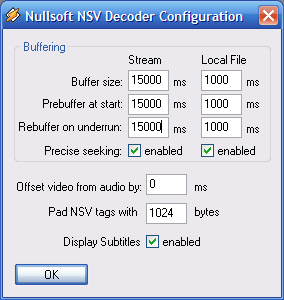 Nullsoft NSV Decoder Configuration